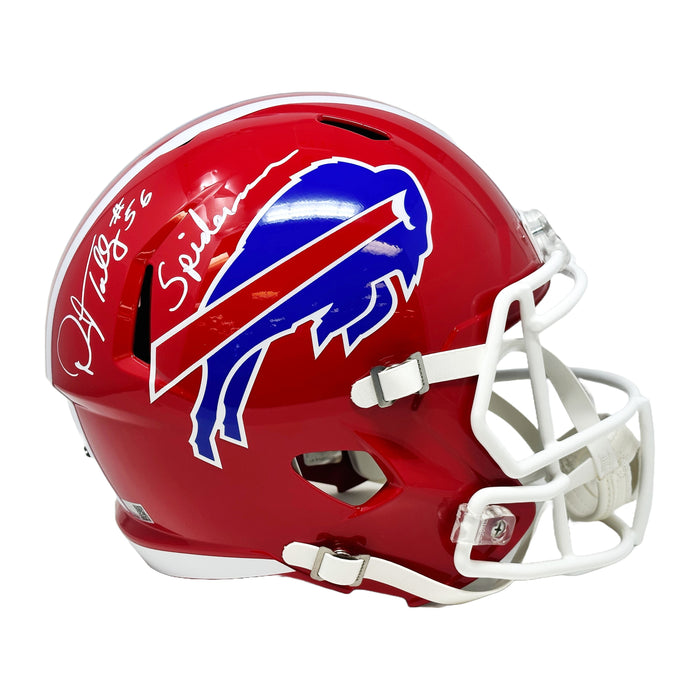 Darryl Talley Signed Buffalo Bills Full Size Red TB Speed Replica Helmet with Spiderman Signed Helmets TSE Buffalo 