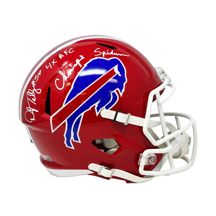 Darryl Talley Signed Buffalo Bills Full Size Red TB Speed Replica Helmet with 4x AFC Champ and Spiderman Signed Helmets TSE Buffalo 
