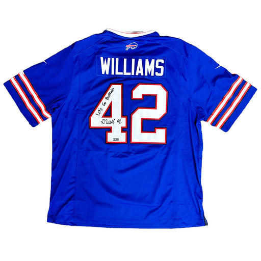 Dorian Williams Signed Buffalo Bills Blue Nike Authentic Stitched Jersey with Let's Go Buffalo Signed Jerseys TSE Buffalo 