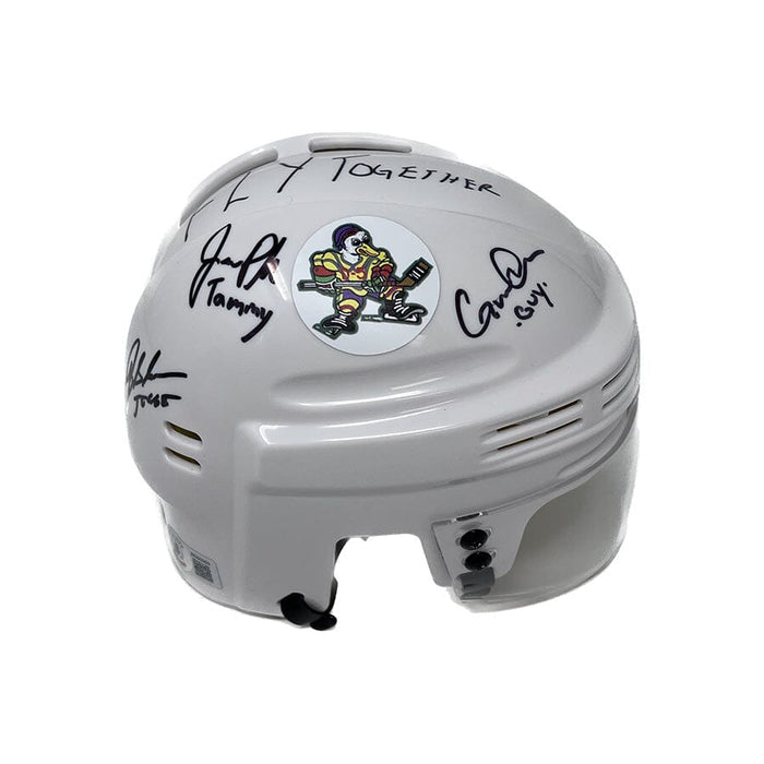 Mighty Ducks Cast Signed Mini Hockey Helmet with "Ducks Fly Together" Signed Hockey Mini Helmet TSE Buffalo 