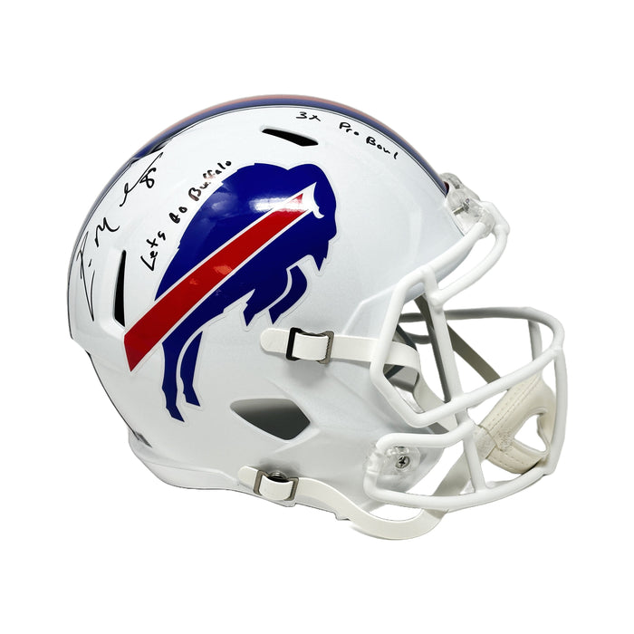 Eric Moulds Signed Buffalo Bills Full Size 2021 Speed Replica Helmet with Let's Go Buffalo and 3x Pro Bowl Signed Full Size Helmets TSE Buffalo 