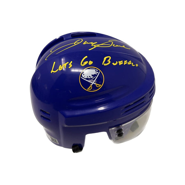 Danny Gare Signed Sabres Blue Mini Helmet with "Lets Go Buffalo" Signed Hockey Mini Helmet TSE Buffalo 
