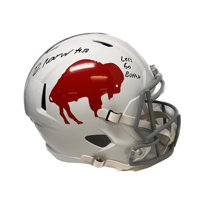 Greg Rousseau Signed Bills Standing Buffalo Replica Full Size Helmet with "Lets Go Buffalo" Signed Full Size Helmets TSE Buffalo 