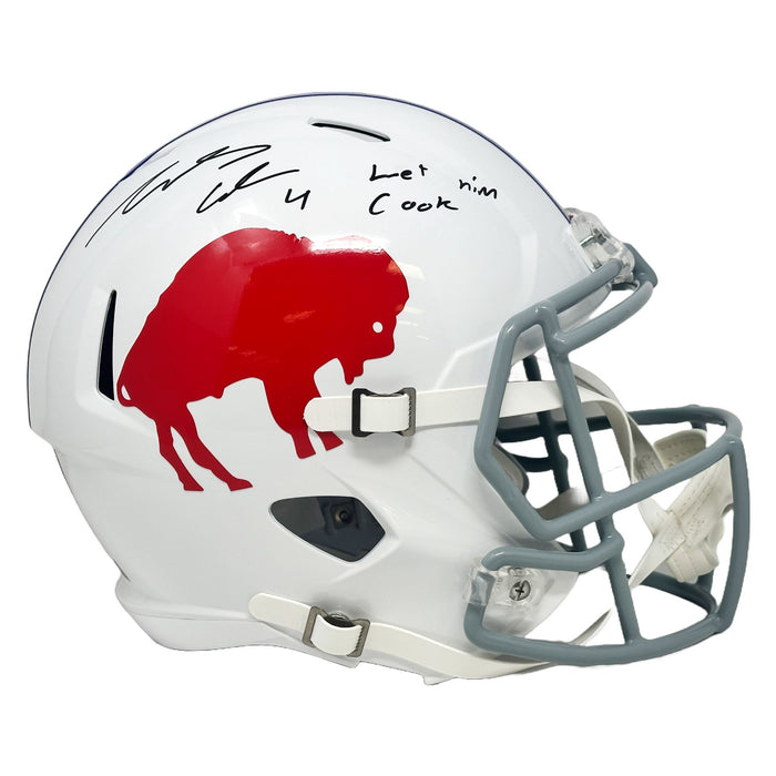 James Cook Signed Buffalo Bills Full Size Standing Buffalo Speed Replica Helmet with Let Him Cook. Signed Helmets TSE Buffalo 