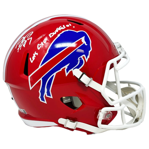 Jordan Phillips Signed Buffalo Bills Full Size Red TB Speed Replica Helmet with Let's Go Buffalo Signed Full Size Helmets TSE Buffalo 