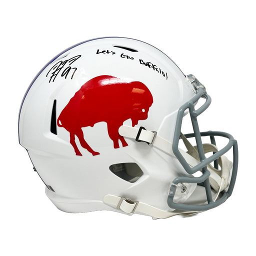 Jordan Phillips Signed Buffalo Bills Full Size Standing Buffalo Speed Replica Helmet with Let's Go Buffalo Signed Full Size Helmets TSE Buffalo 
