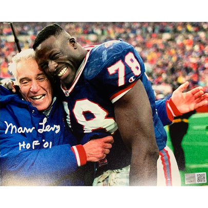 Marv Levy Signed Hugging Bruce Smith 8x10 Photo with HOF '01 Signed Photos TSE Buffalo 