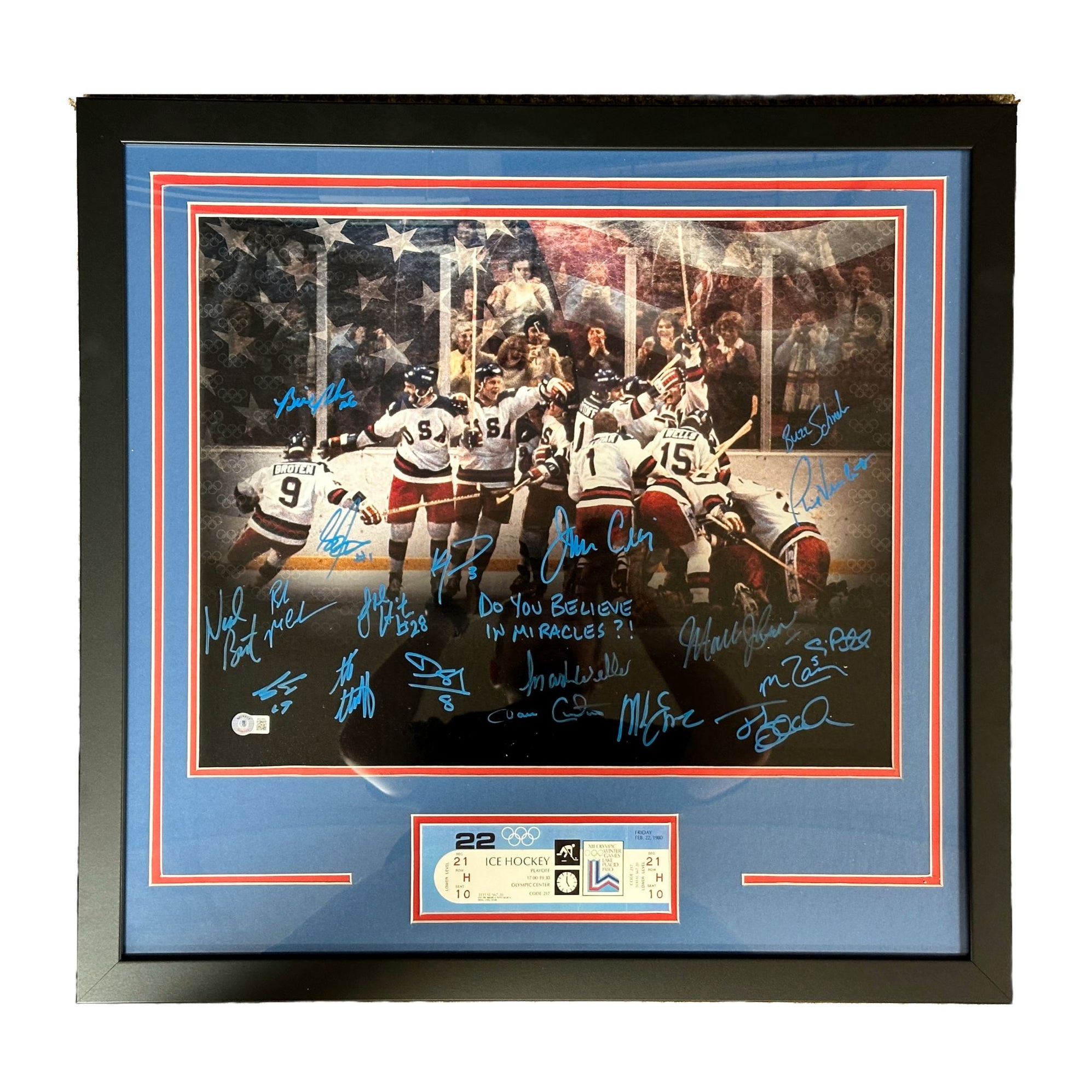 1980 Team USA Signed Miracle on Ice Celebration 20x24 Canvas Inscribed ...