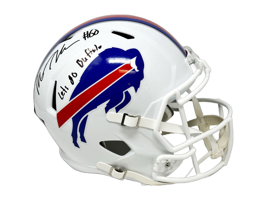 Mitch Morse Signed Buffalo Bills 2021 Speed Replica Full Size Helmet with Let's Go Buffalo Signed Full Size Helmets TSE Buffalo 