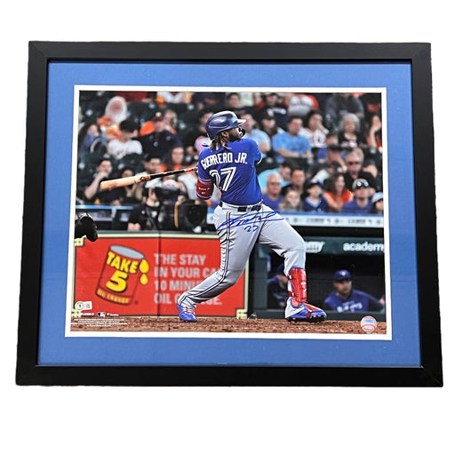 Vladimir Guerrero Jr. Signed Swing in Blue 16x20 Photo - Professionally Framed Signed Photos TSE Framed 