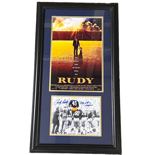 Rudy Ruettiger Signed 8x10 Photo with "Play Like A Champion" and 11x17 Movie Poster - Professionally Framed Signed Photos TSE Framed 
