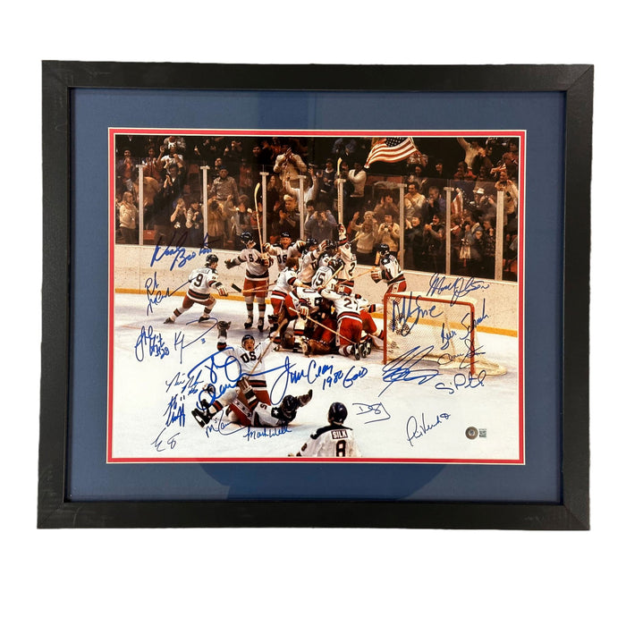 Team USA 1980 Miracle on Ice Celebration Signed 16x20 Photo - Professionally Framed Signed Photos TSE Framed 