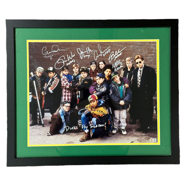 Mighty Ducks Cast Signed 16x20 Movie Photo with "Ducks Fly Together" - Professionally Framed Signed Photos TSE Framed 