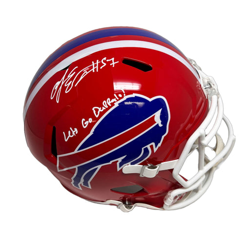 A.J Epenesa Signed Buffalo Bills Full Size Red TB Speed Replica Helmet with "Let's Go Buffalo" Signed Helmets TSE Buffalo 