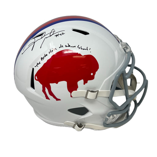 Fred Jackson Signed Buffalo Bills Full Size Speed Standing Buffalo Replica Helmet with "The Bills Make Me Wanna Shout!" Signed Full Size Helmets TSE Buffalo 