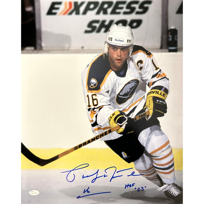Pat LaFontaine Skating in White Signed 16x20 Photo with HOF 03 Signed Hockey Photo TSE Buffalo 