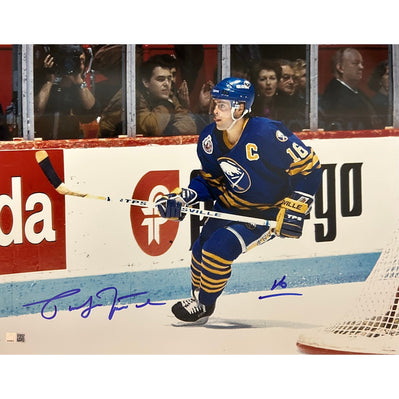 Pat LaFontaine Skating in Blue Signed 16x20 Photo Signed Hockey Photo TSE Buffalo 