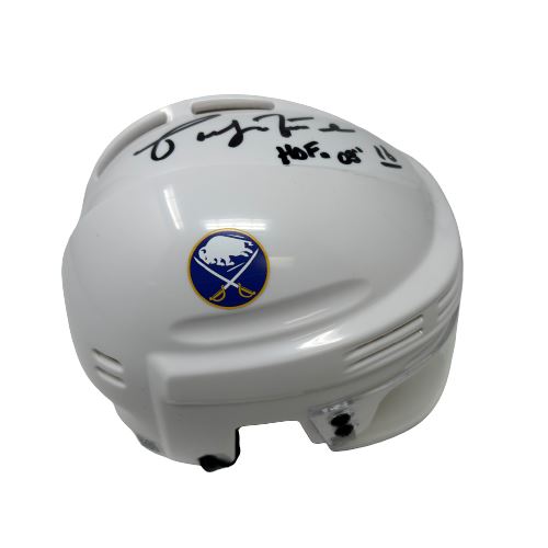 Pat LaFontaine Signed Buffalo Sabres White Mini Helmet with HOF 03 Signed Hockey Mini Helmet TSE Buffalo 