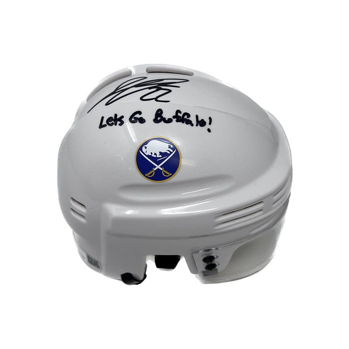Jack Quinn Signed Sabres White Mini Helmet with "Lets Go Buffalo" Signed Hockey Mini Helmet TSE Buffalo 