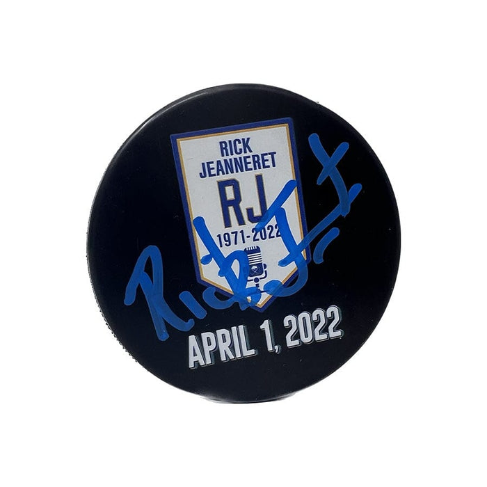 Rick Jeanneret Signed Buffalo Sabres Retirement Banner Puck Signed Hockey Puck TSE Buffalo 