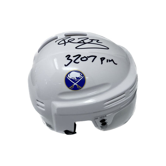 Rob Ray Signed Buffalo Sabres White Mini Helmet with "3207 PIM" Signed Hockey Helmet TSE Buffalo 