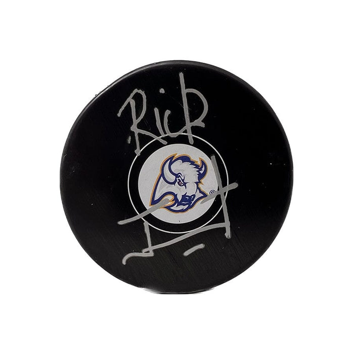 Rick Jeanneret Signed Sabres Reverse Retro Logo Puck Signed Hockey Pucks TSE Buffalo 