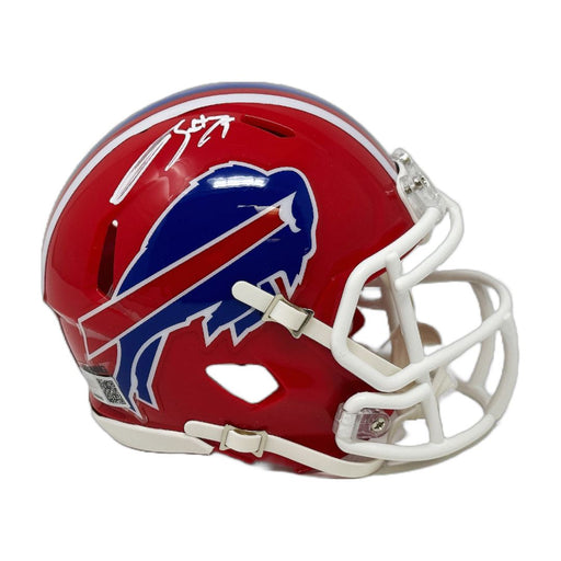 Spencer Brown Signed Buffalo Bills Red Throwback Speed Mini Helmet Signed Mini Helmets TSE Buffalo 