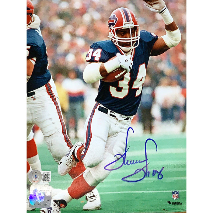 Thurman Thomas Signed Red Helmet with Arm Up 8x10 Photo Signed Photos TSE Buffalo 