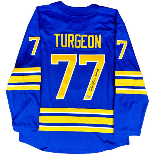 Pierre Turgeon Signed Buffalo Sabres Blue Fanatics Licensed Player Jersey w/ HOF '23 Signed Hockey Jersey TSE Buffalo 