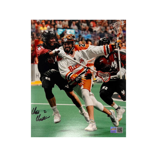 Buffalo Bandits Chris Cloutier Signed 8x10 Action Photo in White Signed Lacrosse Photo TSE Buffalo 