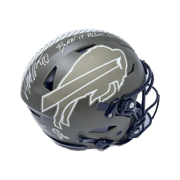 Von Miller Signed Buffalo Bills Salute to Service Flex Authentic Full Size Helmet with "Burn it All" Signed Full Size Helmets TSE Buffalo 