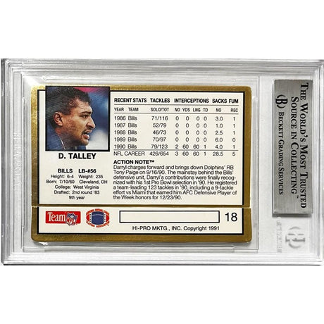 Darryl Talley Buffalo Bills Signed 1991 Action Packed Player Card TSE Buffalo 