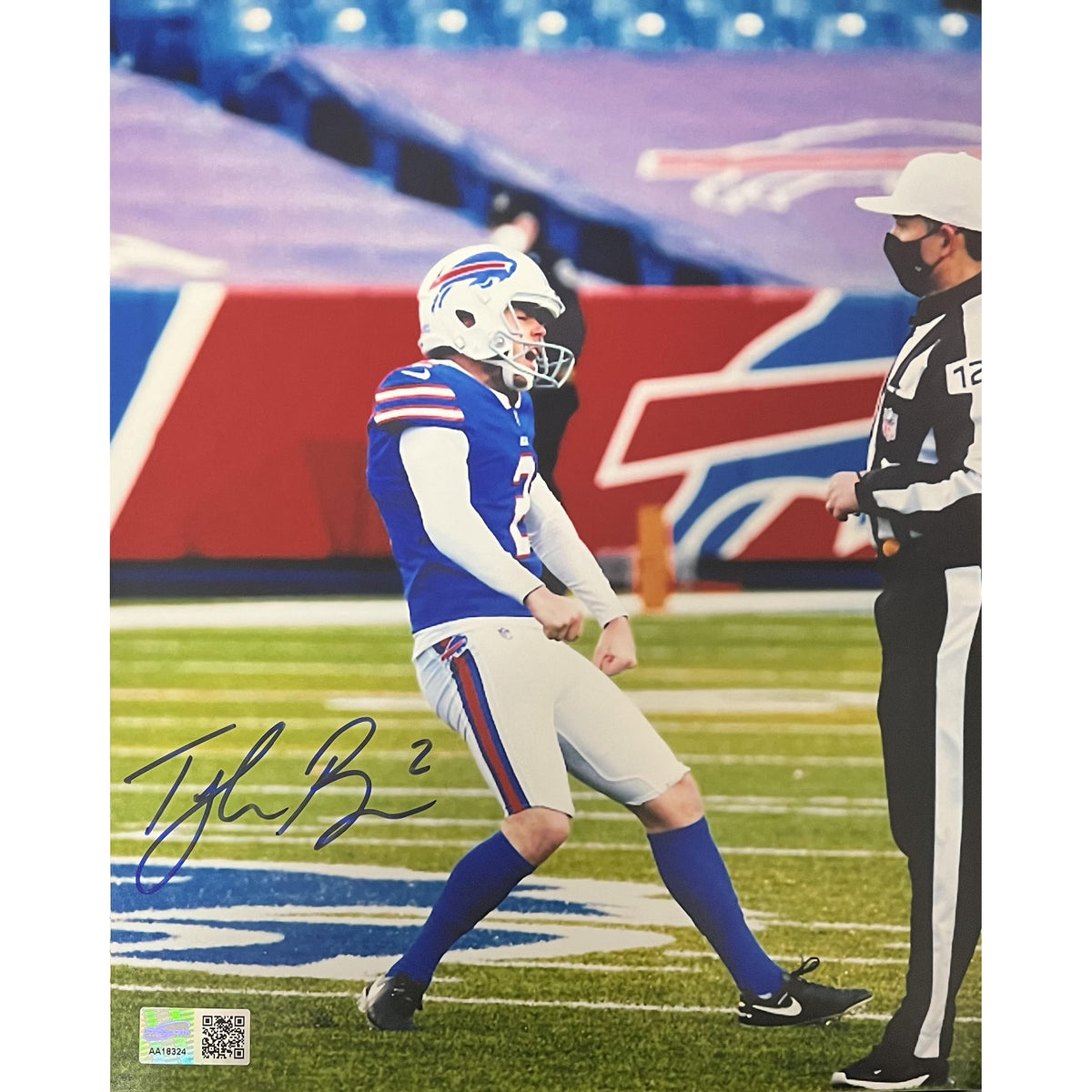 Tyler Bass Signed Kicking (Back View) 8x10 Photo — TSE Buffalo