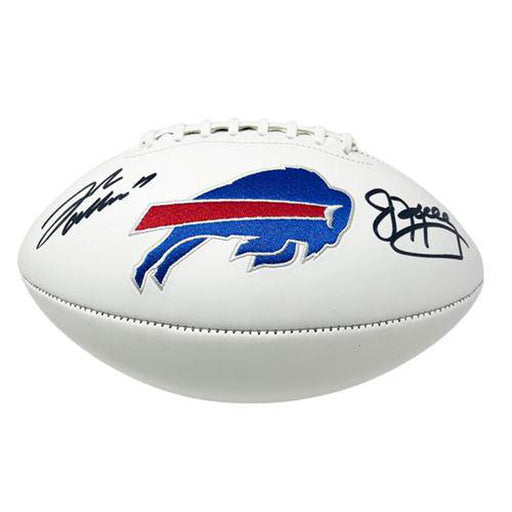 Josh Allen and Jim Kelly Signed Buffalo Bills White Logo Football Signed Footballs TSE Buffalo 