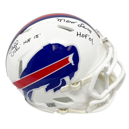 Marv Levy and Bill Polian Dual Signed Buffalo Bills Speed Mini Helmet with HOF 01 and HOF 15 Signed Mini Helmets TSE Buffalo 