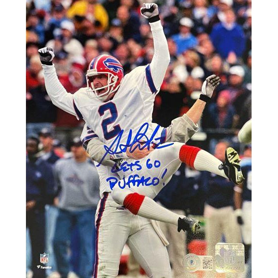 Steve Christie Signed Being Held Celebration in White 8x10 Photo with Lets Go Buffalo Signed Photos TSE Buffalo 