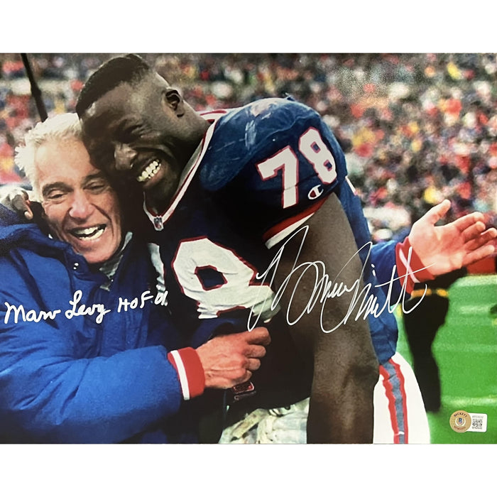 Bruce Smith and Marv Levy Hugging Dual Signed 11x14 Photo Signed Photos TSE Buffalo 